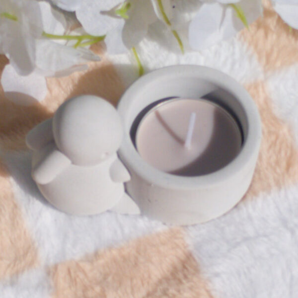 grey resin crete bunny tea light holder